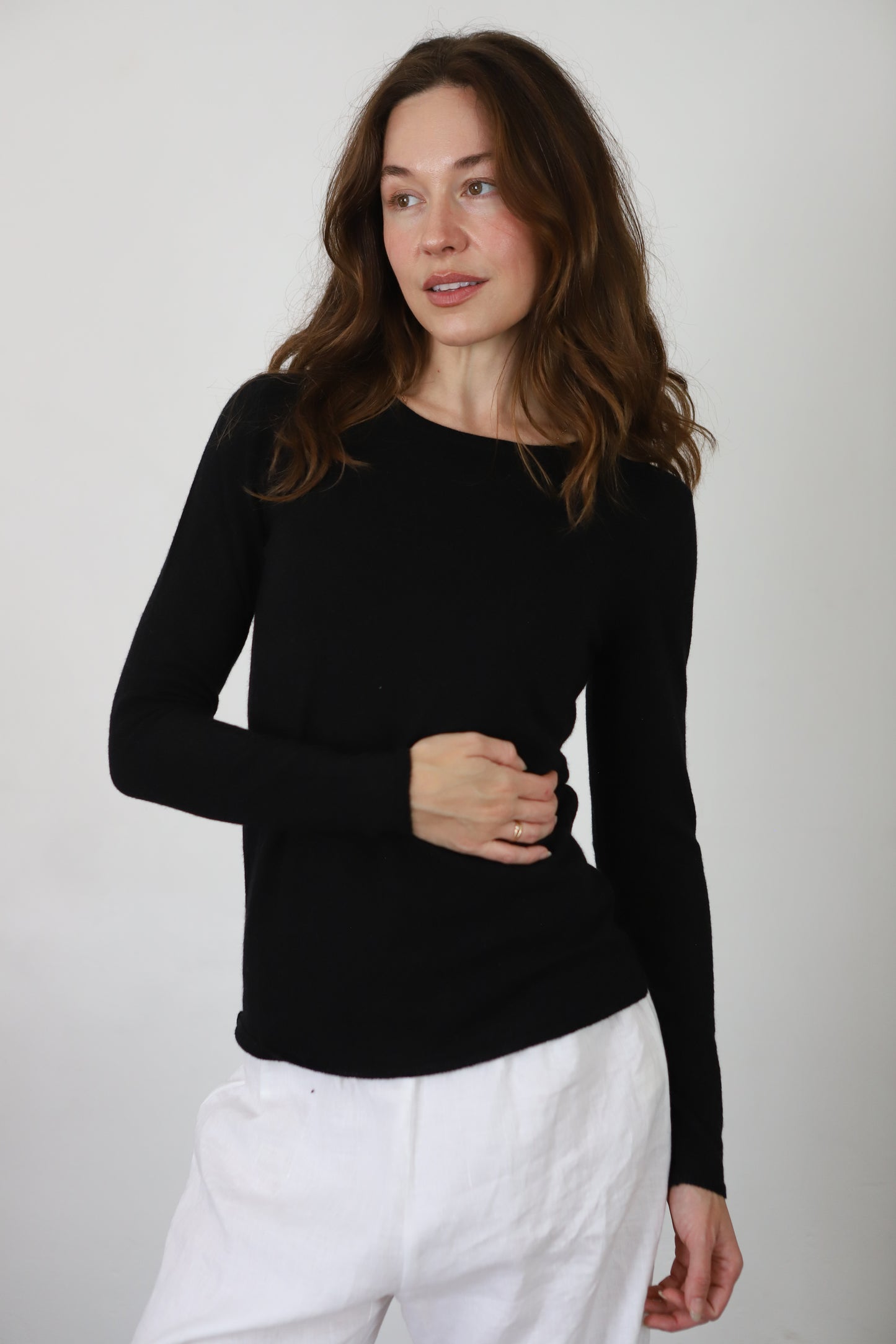 Fine-Knit Crew in Black