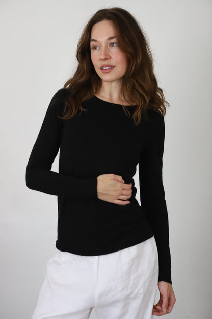 Fine-Knit Crew in Black