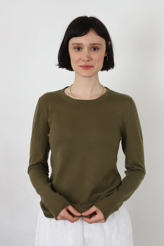 Fine-Knit Crew in Olive