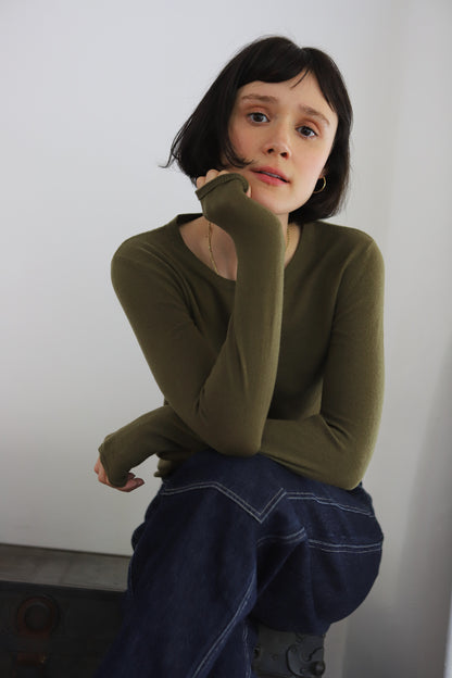 Fine-Knit Crew in Olive